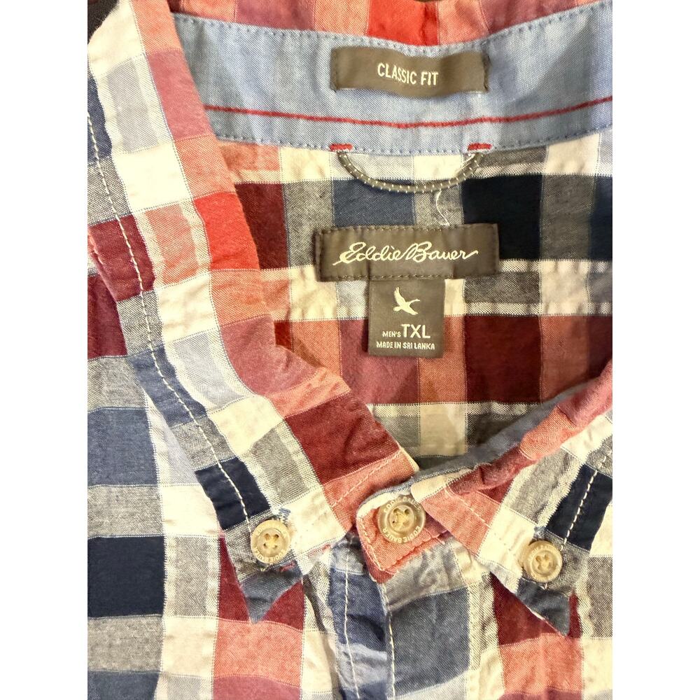Men's Eddie Bauer short sleeve button down XLTall seersucker red white blue - Picture 3 of 6